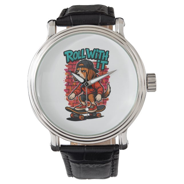 Reloj De Pulsera Estilo de la calle Beagle Skateboarding Graffiti A (Anverso)