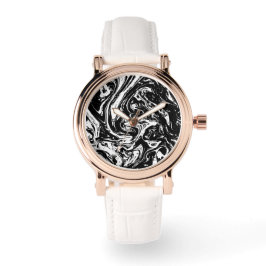 Reloj De Pulsera Estilo de mármol blanco y negro y rosegold