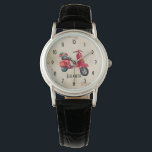 Reloj De Pulsera Estilo europeo escocés rojo personalizado<br><div class="desc">Un reloj de pulsera adorable y de moda con una motocicleta roja y una cesta de flores en la parte trasera. El ciclomotor tiene un diseño retro a la moda. Listo para la aventura. Personaliza con un nombre.</div>