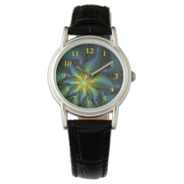 Reloj De Pulsera Estrella abstracta, brillante arte azul verde dora