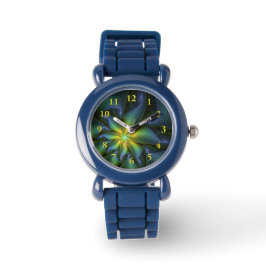 Reloj De Pulsera Estrella abstracta, brillante arte azul verde dora