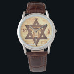 Reloj De Pulsera Estrella de David Chai Hebreo Wailing Wall Men<br><div class="desc">Este es un hermoso reloj judío para los hombres. Tiene la Estrella de David con un Chai en el medio. Tiene un fondo de Israel Wailing Wall y números hebreos.</div>