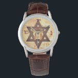 Reloj De Pulsera Estrella de David Chai Hebreo Wailing Wall Men<br><div class="desc">Este es un hermoso reloj judío para los hombres. Tiene la Estrella de David con un Chai en el medio. Tiene un fondo de Israel Wailing Wall y números hebreos.</div>
