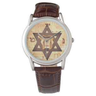 Reloj De Pulsera Estrella de David Chai Hebreo Wailing Wall Men