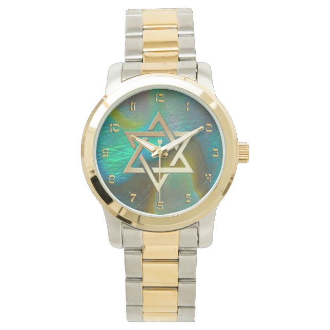 Reloj De Pulsera Estrella de David con fondo de Abalone (Anverso)