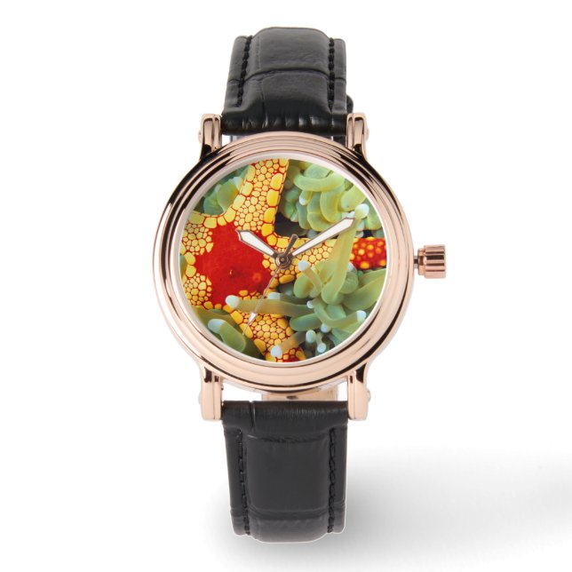 Reloj De Pulsera Estrella Del Mar Rojo Y Amarillo (Anverso)