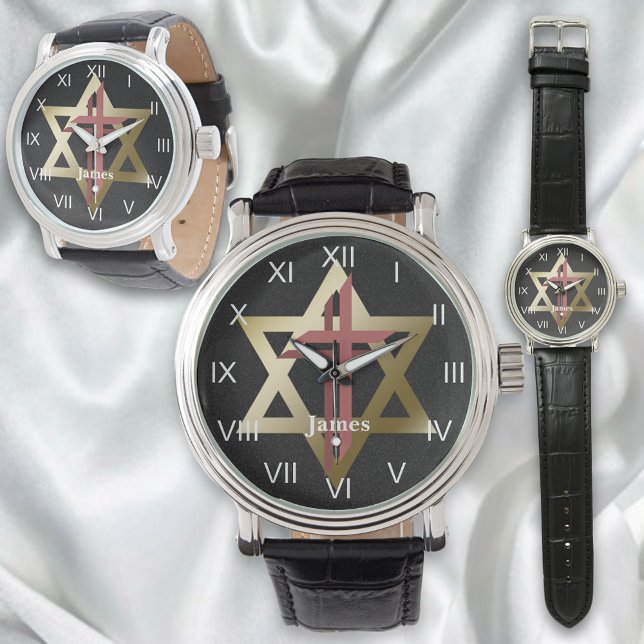 Reloj De Pulsera Estrella dorada de David con Cruz Roja Marrón (Subido por el creador)