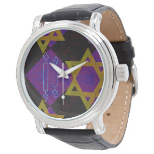 Reloj De Pulsera Estrella feliz de Hanukkah de David menorah de Sli