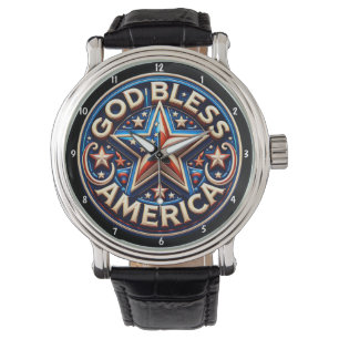 Reloj De Pulsera Estrella Patriótica 'Dios Bendiga América' Texto