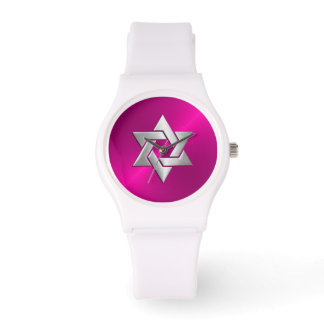 Reloj De Pulsera Estrella plateada de David en rosa caliente