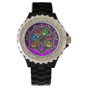 Reloj De Pulsera ESTRELLA RELIGIOSA CON GEMSTONES COLORIDOS, Púrpur
