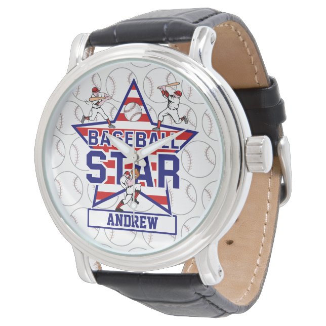 Reloj De Pulsera Estrella y rayas de béisbol personalizadas (Angular)
