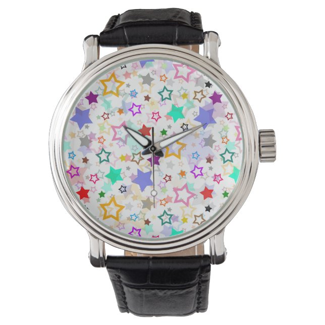 Reloj De Pulsera Estrellas Coloridas Blancas (Anverso)