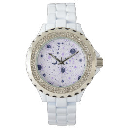 Reloj De Pulsera Estrellas lunares celestiales negras y moradas