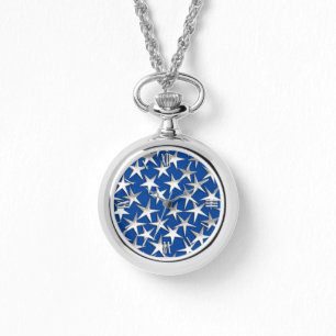 Reloj De Pulsera Estrellas plateadas en azul cobalto