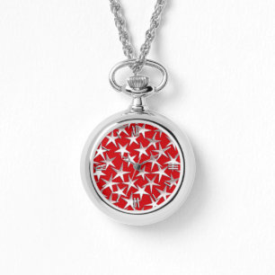Reloj De Pulsera Estrellas plateadas en rojo oscuro