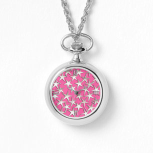 Reloj De Pulsera Estrellas plateadas en rosa fucsia