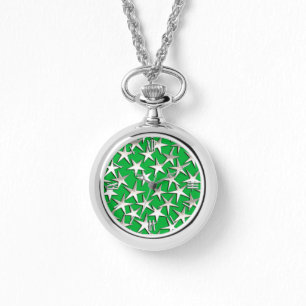 Reloj De Pulsera Estrellas plateadas en verde esmeralda