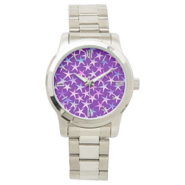 Reloj De Pulsera Estrellas satinadas texturadas, lavanda en morado (Anverso)