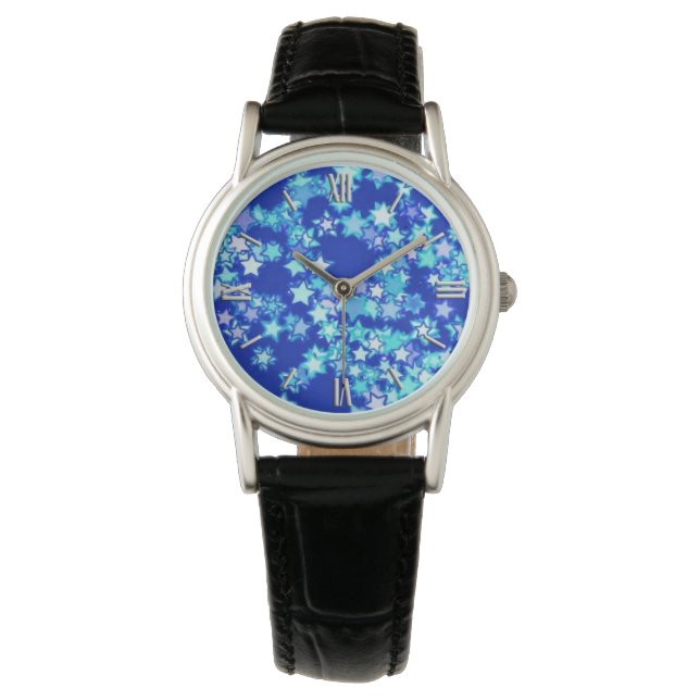 Reloj De Pulsera Estrellas, tonos azul pálido contra azul oscuro (Anverso)