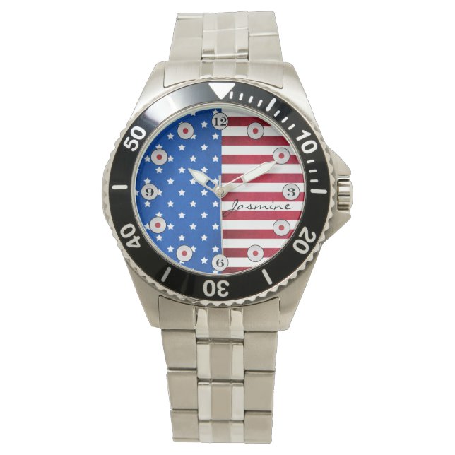 Reloj De Pulsera Estrellas y Bandera estadounidense a rayas por Shi (Anverso)