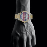 Reloj De Pulsera Estrellas y rayas - Patriótico-Azul Blanco Rojo<br><div class="desc">Rayas en rojo de gloria vieja,  azul de gloria vieja y blanco roto con estrellas.</div>