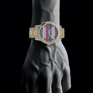 Reloj De Pulsera Estrellas y rayas - Patriótico-Azul Blanco Rojo