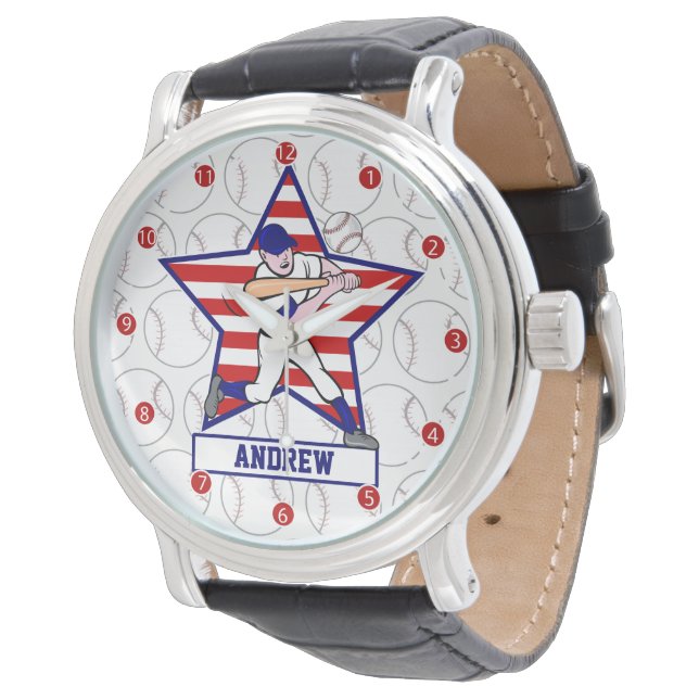 Reloj De Pulsera Estrellas y tiras personalizadas Batería de Béisbo (Angular)