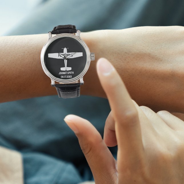 Reloj De Pulsera Estudiante Piloto Primer Avión Solo Aviación Negra (Subido por el creador)