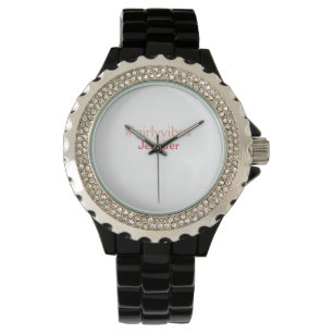 Reloj De Pulsera Etiqueta en bosnia rosa claro añada nombre chica j