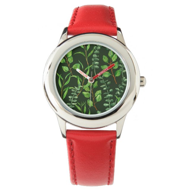 Reloj De Pulsera Eucalipto sobre verde oscuro (Anverso)