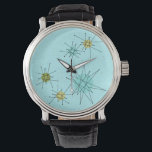Reloj De Pulsera eWatch de los Starbursts Atómicos del Huevo Azul d<br><div class="desc">Este patrón de eWatch del estilo Robin de Huevo Azul Icónico Atómico incluye estallidos atómicos icónicos. ¡Así es! La vieja escuela, el fondo de color azul óvulo de robin con especkles de oro, es el telón de fondo perfecto para los vibrantes círculos turquesa, apasionante apio y kitschy color verde pera....</div>