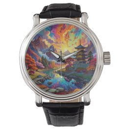 Reloj De Pulsera eWatch de Pagoda y Paisaje de Colores