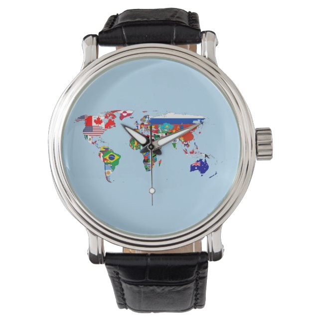 Reloj De Pulsera eWatch del Mapa Mundial de Banderas (Anverso)