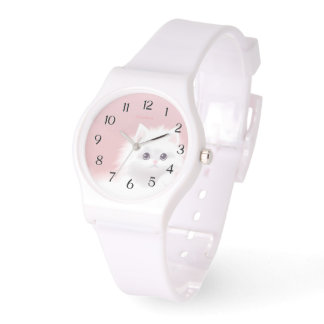 Reloj De Pulsera eWatch - Gatito dulce blanco fluffy sobre rosa