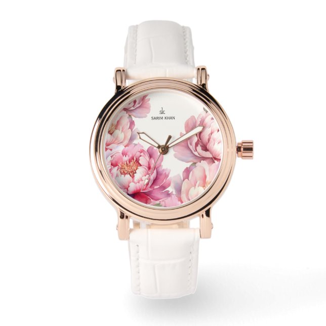Reloj De Pulsera eWatch personalizado con las iniciales rosas Rosas (Anverso)