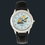 Reloj De Pulsera Excavadora moderna de excavadores de construcción<br><div class="desc">Este lindo y moderno reloj infantil cuenta con un ilustracion excavador amarillo y un lugar para que añadas el nombre de tus hijos. Perfecto para cualquier pequeño que sueñe con ser un constructor. Con cifras claras,  esto es genial para un niño que mira primero.</div>