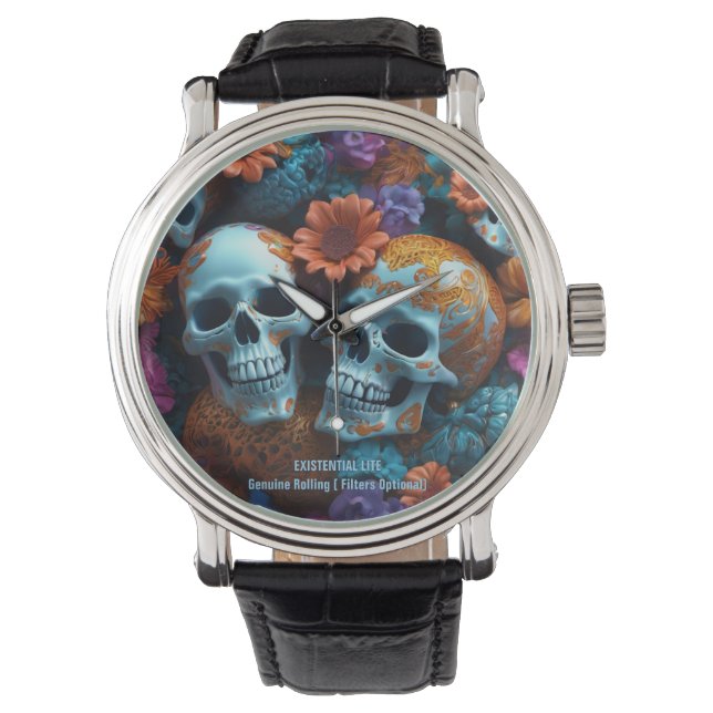 Reloj De Pulsera EXISTENCIAL LITE Memento Mori Lovers Skulls (Anverso)