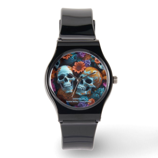 Reloj De Pulsera EXISTENCIAL LITE Memento Mori Lovers Skulls Unisex (Anverso)