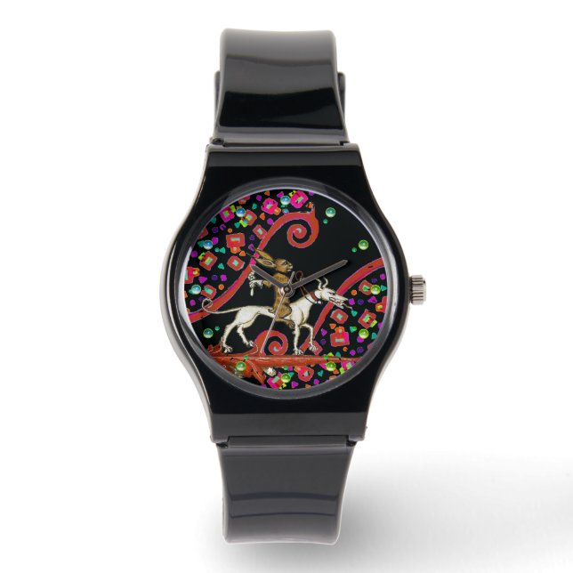 Reloj De Pulsera EXTRAÑO conejo BESTIARIO MEDIEVAL montando un perr (Anverso)