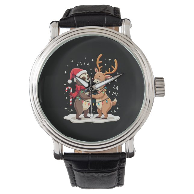 Reloj De Pulsera Fa La La Llama Xmas Lights Sloth Riding Llama Chri (Anverso)