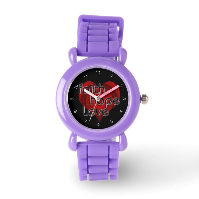 Reloj De Pulsera Faith Hope Love, Black/Red Heart (Anverso)