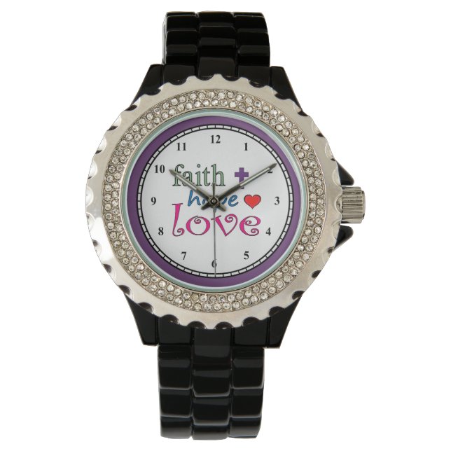 Reloj De Pulsera Faith Hope Love Cross Heart (Anverso)