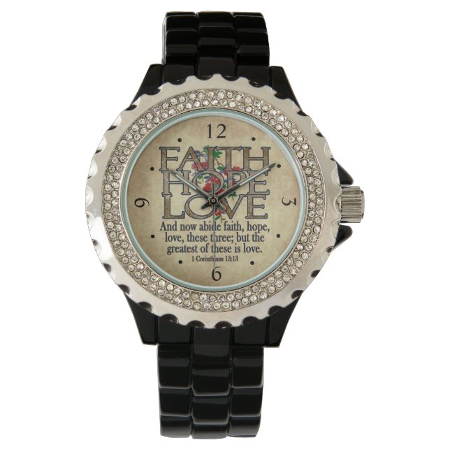 Reloj De Pulsera Faith Hope Love Elegent Bible Scripting Christian (Anverso)