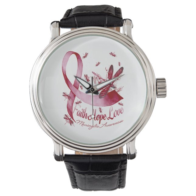 Reloj De Pulsera Faith Hope Love Meningitis Awareness Dragonfly (Anverso)