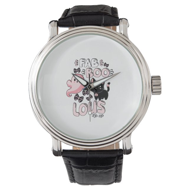 Reloj De Pulsera Famoso Gantador Rosa Halloween Spooktacular Cat Fa (Anverso)