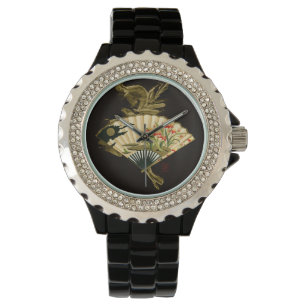 Reloj De Pulsera Fan oriental prensada con diseño floral