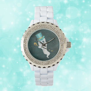 Reloj De Pulsera Fancy Ghost en la noche cielo azul Top Hat cráneo