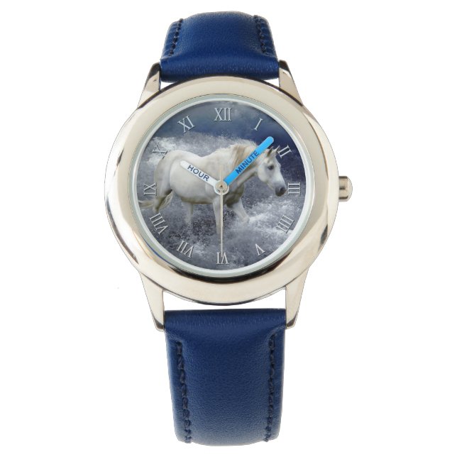 Reloj De Pulsera Fantasía Arte de Caballo Blanco y Surf Oceánico (Anverso)