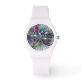 Reloj De Pulsera Fantasía colorida Resumen Flor Fractal Moderna